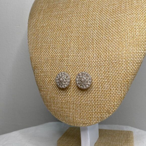 Silver Large Round Stud Earrings - Picture 2 of 4